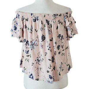 ASTR The Label Blush Pink Off-the-Shoulder Floral Blouse Size Small